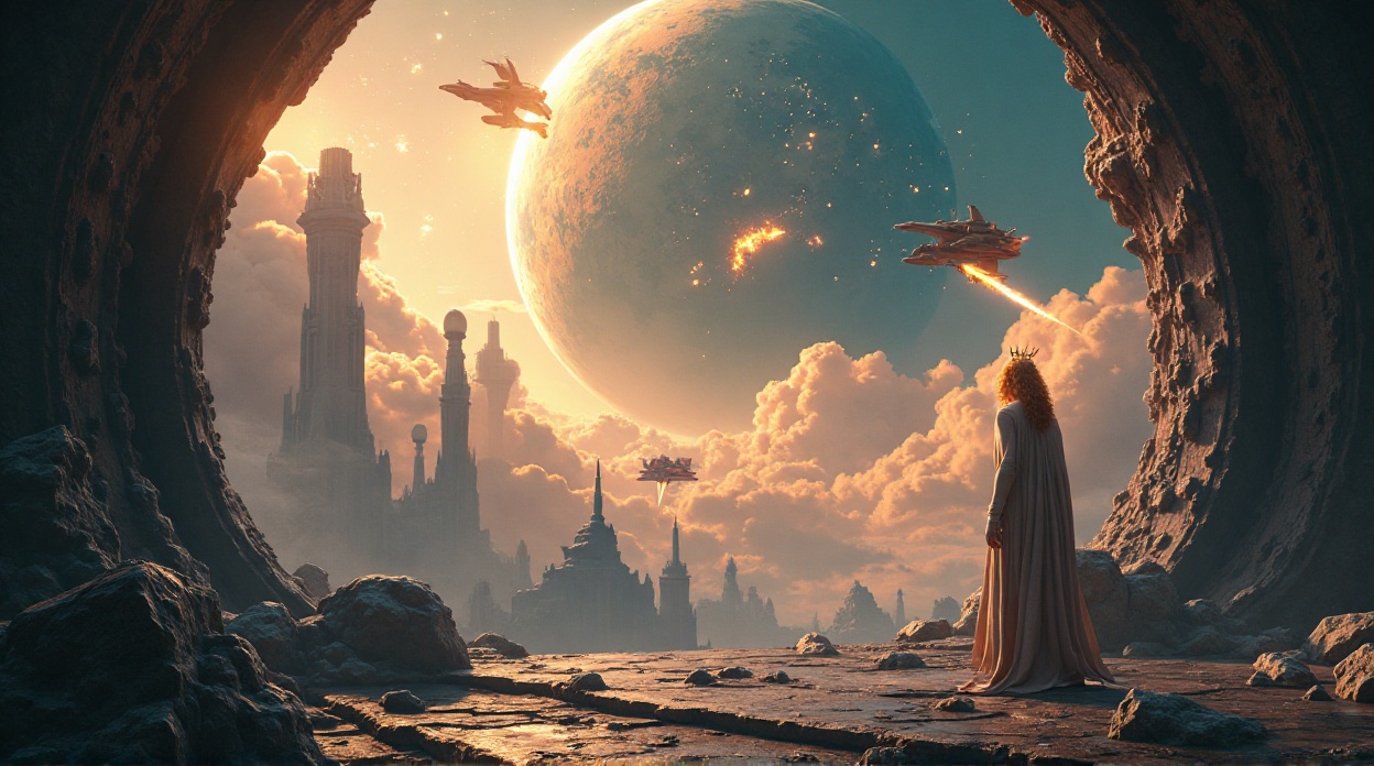 Epic sci-fi scene of Radon being attacked by alien warships during the ‘Attack on Radon’ chapter of Robojit and the Sand Planet.