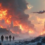 Epic sci-fi scene of Radon being attacked by alien warships during the ‘Attack on Radon’ chapter of Robojit and the Sand Planet.