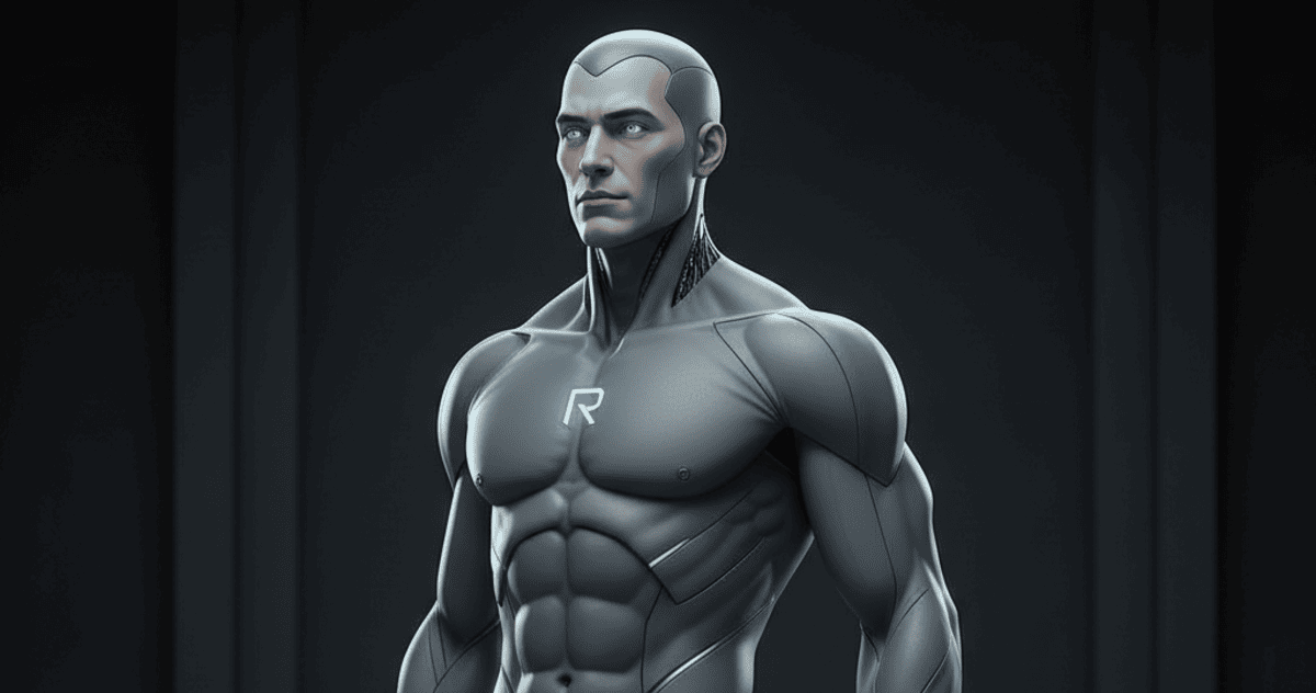 Robojit — Canonical Visual Prototype (AI-Generated). A representational image defining Robojit’s core visual identity for the upcoming graphic novel and AI-assisted production pipeline.