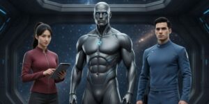 Command. Intelligence. Authority. Ginnie, Robojit, and Victorson assemble in the first unified frame of the Robojit AI-generated cinematic universe.